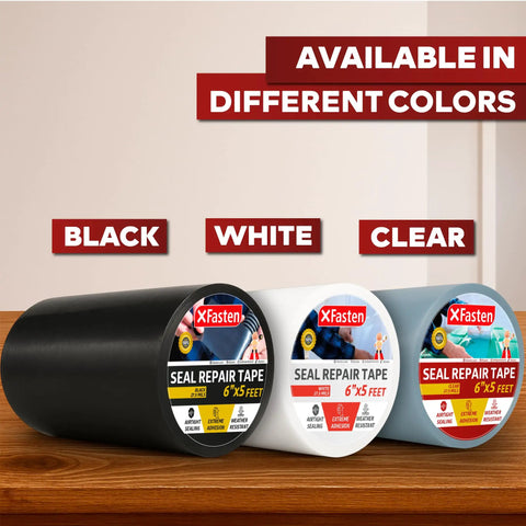 Waterproof Patch Seal Tape For Quick Leak Fixes, 6 Inch By 5 Foot Black Flexible Silicone-Butyl Adhesive shown with color options