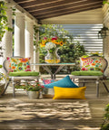 Bright Floral Indoor Outdoor Tufted Wicker Chair Pad With Ties Set Of 2 15.5 x 16 Inches Cushions For Patio Or Porch