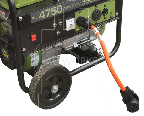 Generator with L14-30P To 6-50R Welder Adapter Cable 30 Amp 4-Prong Locking Plug To 50 Amp 250V Receptacle connected