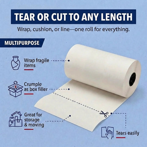 Bulk Packing Paper Roll 18 Inch By 1400 Feet White Newsprint For Moving, Shipping And Storage with usage instructions