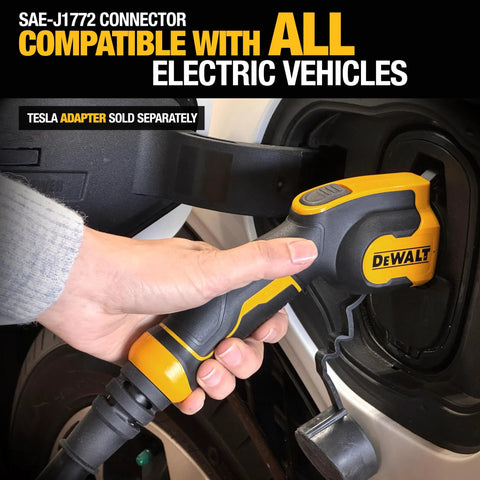 Hand plugging Go To Portable Level 1 And Level 2 EV Charger, 16 Amp, 120 To 240 Volt, 25 Foot Cable into vehicle charging port.