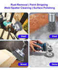15 Piece Wire Brush Set For Drill Attachments including cup, wheel, pen brushes on steel, wood, stone surfaces with hex shank