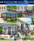 Built Tough Aluminum Deck Railing Kit 2 Pack 36 Inch High By 6 Feet Wide Modular Side Mount Post setup around a pool and garden.