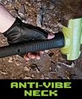 Close-up of B.A.S.H 30 Inch Sledge Hammer With 12 Lb Drop Forged Head, showing green head and anti-vibe neck in hand