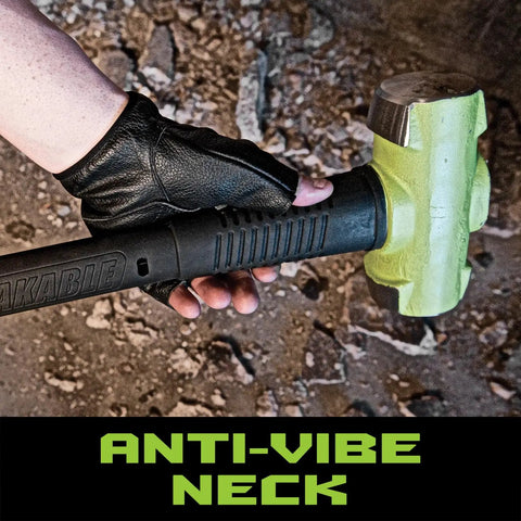 Heavy Duty 16 Inch Sledge Hammer With 10 Lb Drop Forged Head Hi Vis Steel Core Handle shown in use with anti-vibe neck.