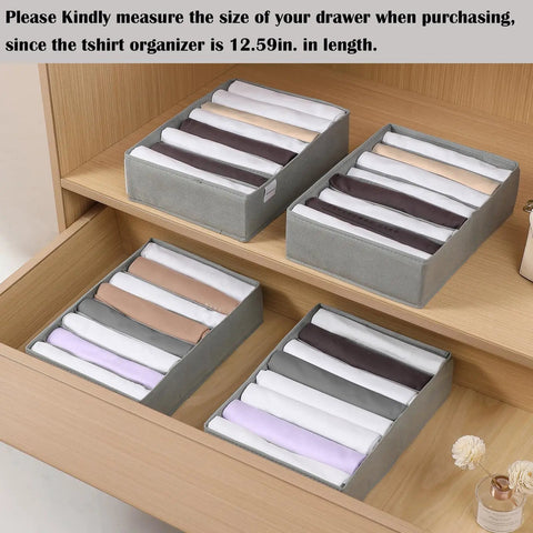Drawer with 4 Pack T Shirt Drawer Organizers Set With 8 Grid Small Compartments And 5 Grid Medium Compartments for clothes sorted neatly