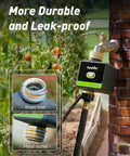 WiFi Hose Timer With Brass Inlet And Outlet No Fuss Setup Smart Sprinkler Controller attached to garden tap outdoors