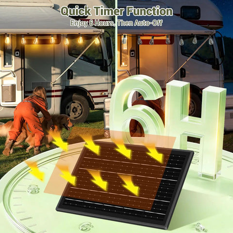 200Ft Solar String Lights Outdoor Waterproof With 72 LED Bulbs Plus 2 Spares, Remote And USB Port used on RV at night