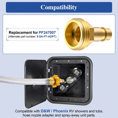 1/2 Inch Quick Connector Hose Adapter For 3/4 Inch Garden Hose RV Spray Port Outlet Brass With PTFE Tape Compatible With PF247007