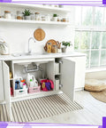 Open kitchen cupboard with cleaning supplies, showcasing 170 Degree Soft Close Cabinet Hinge Replacement For Pie Cut And Bifold Doors Hidden Lazy Susan Style Heavy Duty Concealed Hardware For Frameless Corner Cabinets Kitchen Cupboard Easy Access Built To Last.