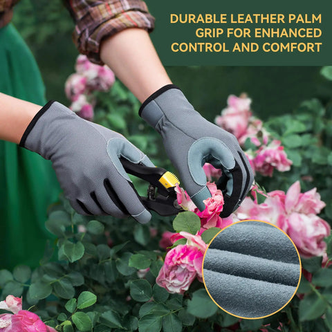 Womens Deerskin Leather Work Gloves With Breathable Back For Gardening And Yard Work, using pruners on roses