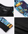 Detailed view of Mens Rash Guard Long Sleeve With UV Protection UPF 50 Plus For Men, featuring toucan print and stitching.