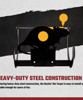 Rockin' Rat Airgun Targets Black For Backyard Practice with yellow hit zone, showing durable steel rim construction.