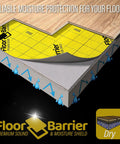 Top Tier Floor Underlayment With Integrated Moisture Shield Two Hundred Square Foot Roll showing yellow foam and moisture protection.