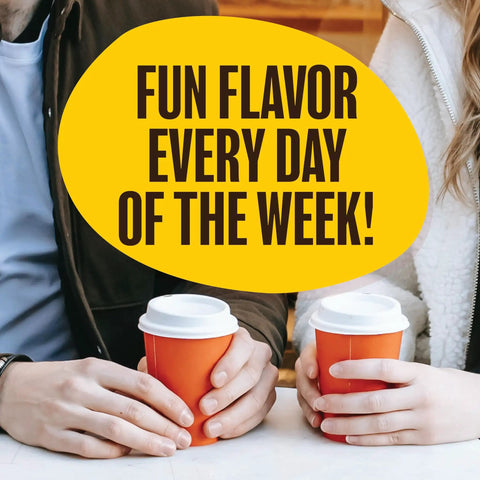 Flavored Keurig K Cup Compatible Coffee Pods Flavor Packed Variety Pack 40 Count Featuring Maple Chocolate Cinnamon Vanilla Hazelnut And Other Rich Flavors Included with slogan 'Fun Flavor Every Day of the Week!'