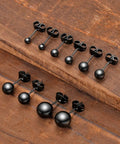 Hypoallergenic Stainless Steel Black Ball Stud Earrings Set 10 Pieces 5 Pairs Lightweight And Shiny Balls From Small To Large Sizes For Everyday Wear And Dressy Outfits, black sizes