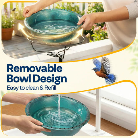Weatherproof Deck Mounted Bird Bath And Feeder With Easy Clamp On For Railings Fences Or Balconies 1.45 Gallons Durable ABS