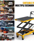 Hydraulic lift table cart by Amazon with four wheels, 330 lb capacity, 49.6 in lift, yellow/black, non-slip platform