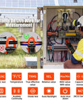 Bluetooth Digital Multimeter With Clamp On Meter 7200APP TRMS 6000 Counts used by technician on live wire measurement outdoors