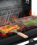 Fish Grill Basket Set With Removable Wooden Handle And 304 Stainless Steel Construction cooking salmon and vegetables on grill