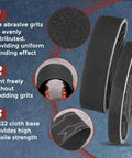 No Sweat Heavy Duty 4 X 36 Inch Sanding Belts 600 Grit Silicon Carbide Abrasive With Reinforced Butted Joint For Silky Smooth Wood And Metal Polish 6 Piece Bundle. Close-up of belts showing uniform grit and flexible design.