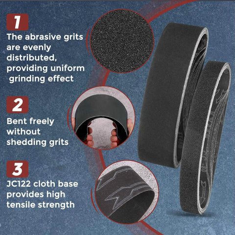No Sweat Heavy Duty 4 X 36 Inch Sanding Belts 600 Grit Silicon Carbide Abrasive With Reinforced Butted Joint For Silky Smooth Wood And Metal Polish 6 Piece Bundle. Close-up of belts showing uniform grit and flexible design.