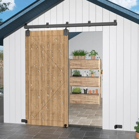 Heavy Duty Exterior Barn Door Hardware Kit For Outdoor Use, Box Rail Sliding Track System, Weatherproof Black Finish, Garage
