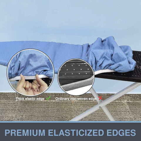 Extra Wide Ironing Board Cover And Pad 18 By 49 Inches with elastic edge shown on board