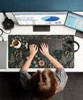 Floral Desk Mat With Wildflower Vibe For Gaming And Work, Large 31.5 By 15.75 Inch Desk Pad on office desk, top view.