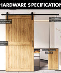 Black Rustic Non-Bypass Sliding Barn Door Hardware Kit For One Door, 10ft Flat Track With Tough As Nails Heavy Duty Nylon Roller System installed on wooden barn door.