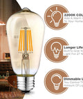 Vintage LED Edison Bulbs Set Six Pack 6W Dimmable Cozy Warm Amber Glass 2200K Replace 60W E26 E27 Base ST58 Decor Fixture