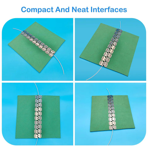 Built Tough Twenty Four Inch Steel Conveyor Belt Lacing Fasteners With Slick Butterfly Buckles For One Eighth To Three Sixteenths Inch Thick Belts Includes Solid Hinge Pins And Delivers Dang Smooth Low Profile Splice That Truly Nails Every Job Quick, displayed on green fabric.