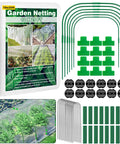 67 Piece Garden Netting Kit 10x25 Ft Ultra Fine Pest Barrier Netting With 6 Hoops And 12 Clips for covering plants.