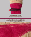 Close-up of adjustable cuffs and reinforced palm on Leather Gardening Work Gloves For Women With Cowhide Leather And Double Stitched Seams Tough As Nails Heavy Duty Protective Gloves For TIG MIG Welding Construction Farm Concrete Work Landscaping And Woodworking