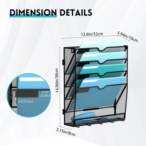 Wall Mount Paper File Organizer With Mail Sorter Slots And Five Heavy Duty Hooks For Home Office Storage And Kick Clutter To The Curb While Keeping Daily Bills Folders And Keys Totally Spick And Span In Sleek Black