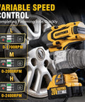 Heavy Duty Cordless Impact Wrench With Brushless Motor, 900 FT LBS Torque, One Half Inch Drive, 20 Volt Platform, Dual Four Ampere Batteries, Grease Monkey Approved For Rigs with variable speed control and battery gauge.