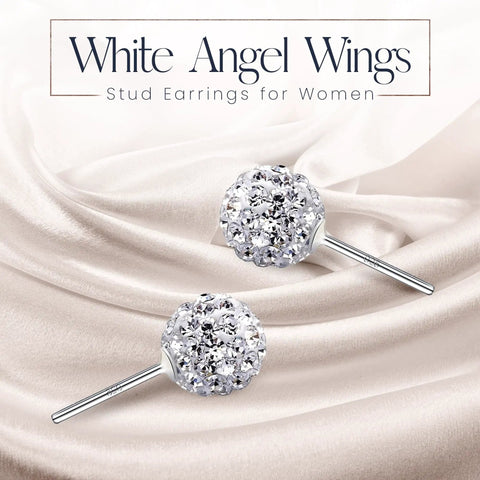 8 mm Disco Ball Stud Earrings In 925 Sterling Silver With White Crystals For Women, small round stud pair on satin