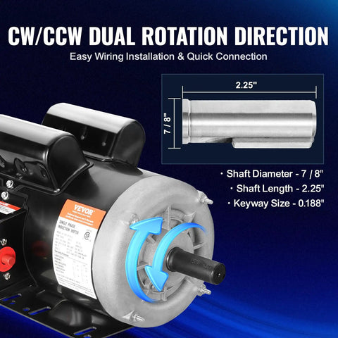 Beefy 2HP Single Phase Electric Motor For Air Compressors And General Machinery, 1725 RPM, Dual Voltage 115 Volt And 230 Volt
