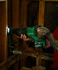 Person using 36V MultiVolt Brushless Reciprocating Saw Kit with 18V 36V Battery, Rapid Charger, Curved Wood Blade in home construction project