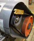 Top Shelf Magnetic Sheave Alignment Laser Tool With Killer Rare Earth Magnet Grip Straight Up Green Beam, showing alignment on machinery.