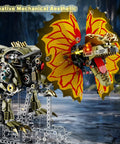 Totally Mechanical Dino Building Kit With LED Light And Movable Gears Display Stand 1277 Pieces For Teens And Adults Cyberpunk Biomechanical Dilophosaurus Model, side view