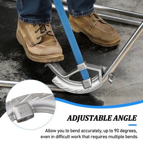Heavy Duty 1/2 Inch Emt Conduit Bender Head With 3/4 Inch Pipe Handle in use for bending angles accurately.