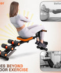 Woman using Ab Workout Bench For Home Gym Adjustable Sit Up Chair for incline exercises, showcasing full body workout potential.