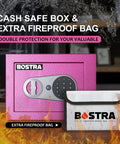 Fireproof Safe Box With Sensor Light And Digital Keypad Small Home Money Safe For Cash And Jewelry Security Safe Box Zero Point Twenty Three Cubic Feet Pink With Fireproof Bag Compact Build And Quick Access Passcode on fire backdrop with extra bag