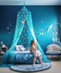 Glow In The Dark Stars Canopy Bed For Girls With Galaxy Lights And Princess Net Tent, Kid Friendly Bedroom Decor