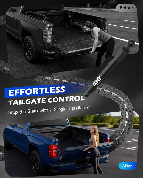 Tailgate Assist for Ram Trucks 2009 to 2025 Safe Smooth Tailgate Drop and Lift Kit installed on pickup truck.