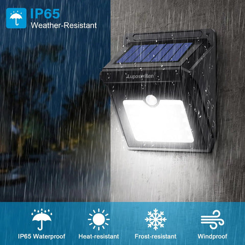 28 LED Solar Motion Lights Outdoor Wireless Waterproof Security Wall Lights during rain, 400 Lumen Brightness, IP65 certified