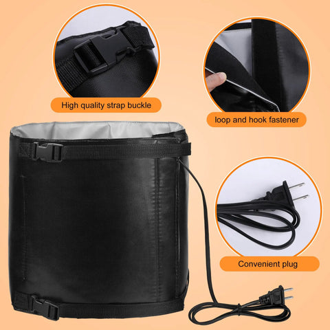 Gas Cylinder Heater Wrap With Thermostatic Control For 20, 30, And 40 Lb LP Tanks, showing heavy duty material and secure straps.