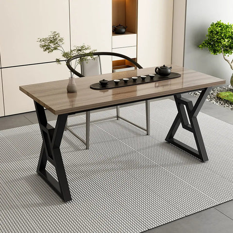 Heavy Duty Metal Desk Legs Built Tough As Nails Industrial Table Frame With Rubber Floor Pads For Adjustable Standing Desk Workbench And Home Shop Furniture Rig with a wooden top.