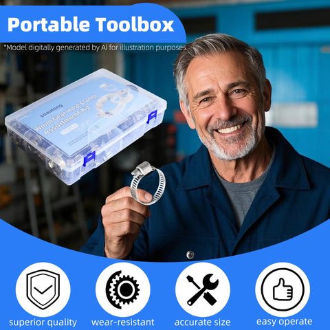 Man holding clamp from 190-Piece Worm Gear Hose Clamp Set Beefy 304 Stainless Steel Heavy Duty Adjustable Clamps One Quarter To Two Inch